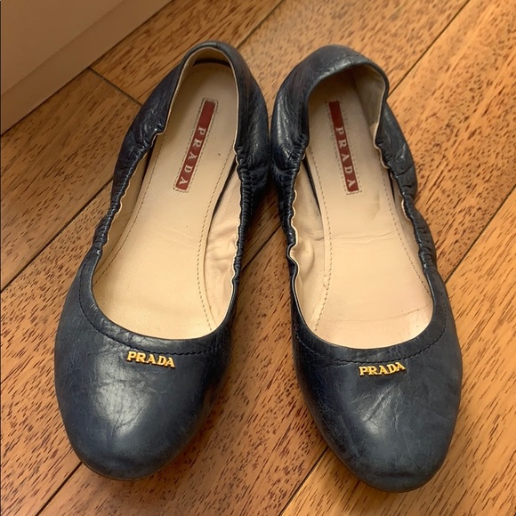 Prada | Elastic Ballet Flats Navy Blue Leather 7.5 - Picture 2 of 5